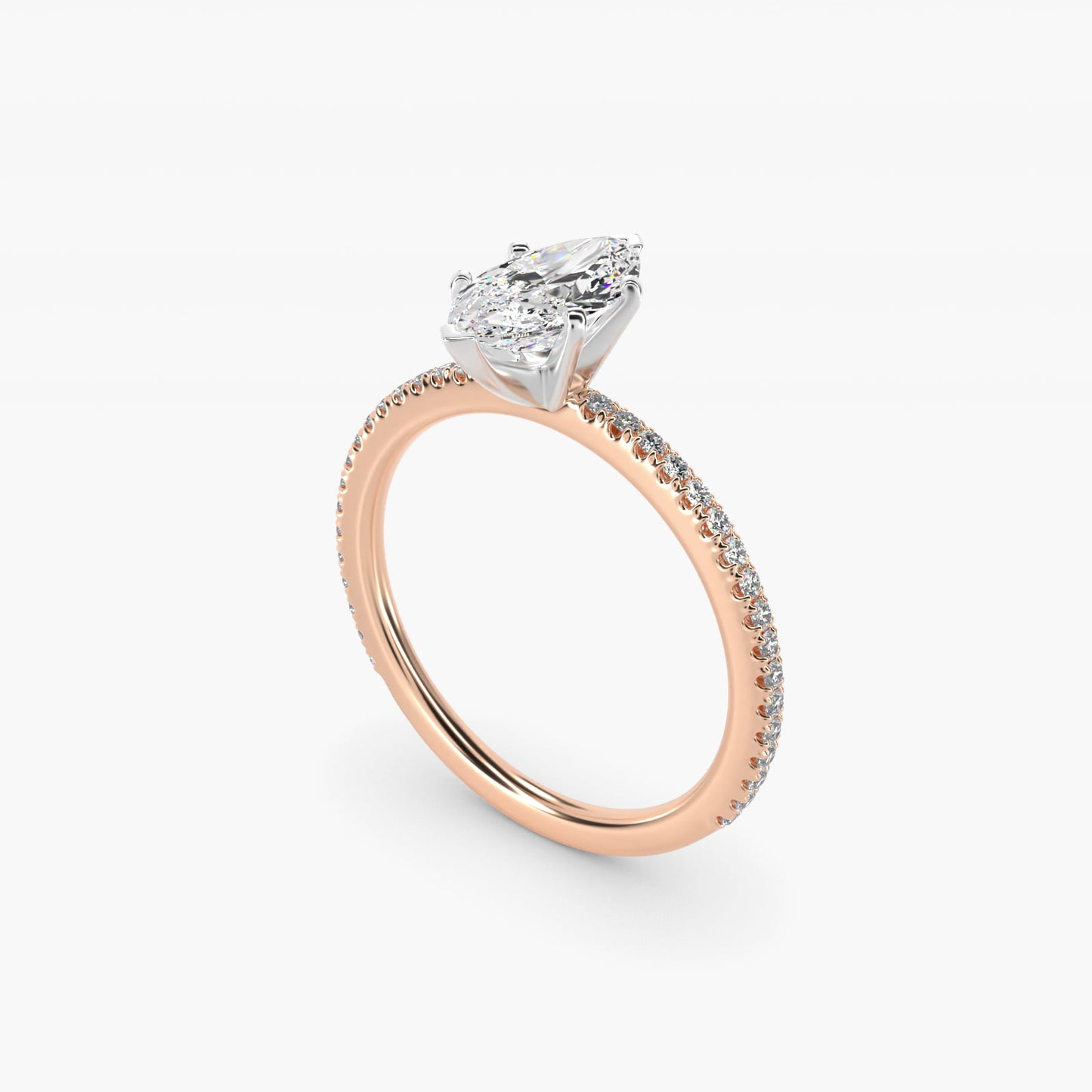 Eternal Riviera Diamond Engagement Ring in 18k Rose Gold (1/6 ct. tw.) - Marquise Center