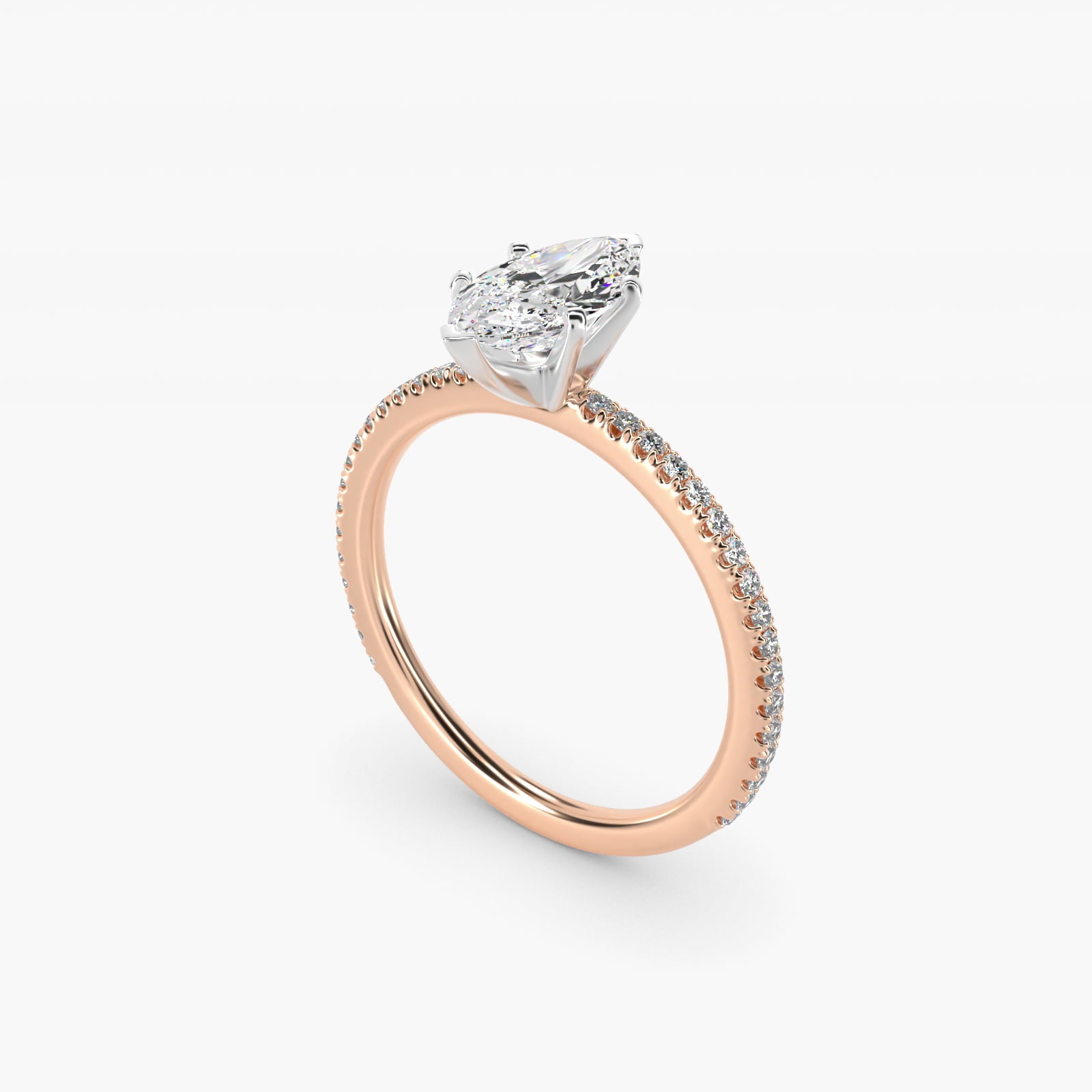 Eternal Riviera Diamond Engagement Ring in 18k Rose Gold (1/6 ct. tw.) - Marquise Center