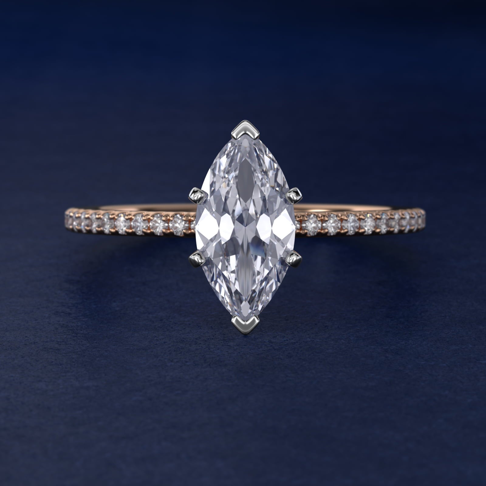 Eternal Riviera Diamond Engagement Ring in 14k Rose Gold (1/6 ct. tw.) - Marquise Center