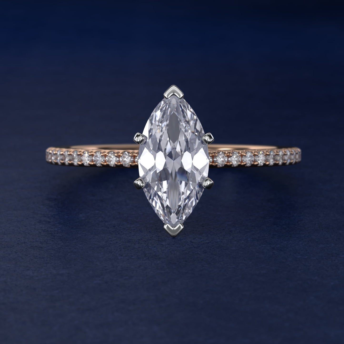 Eternal Riviera Diamond Engagement Ring in 18k Rose Gold (1/6 ct. tw.) - Marquise Center