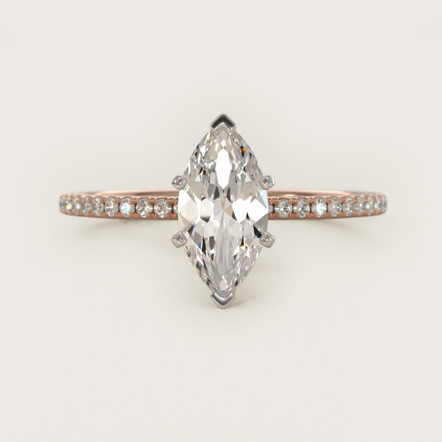 Eternal Riviera Diamond Engagement Ring in 18k Rose Gold (1/6 ct. tw.) - Marquise Center