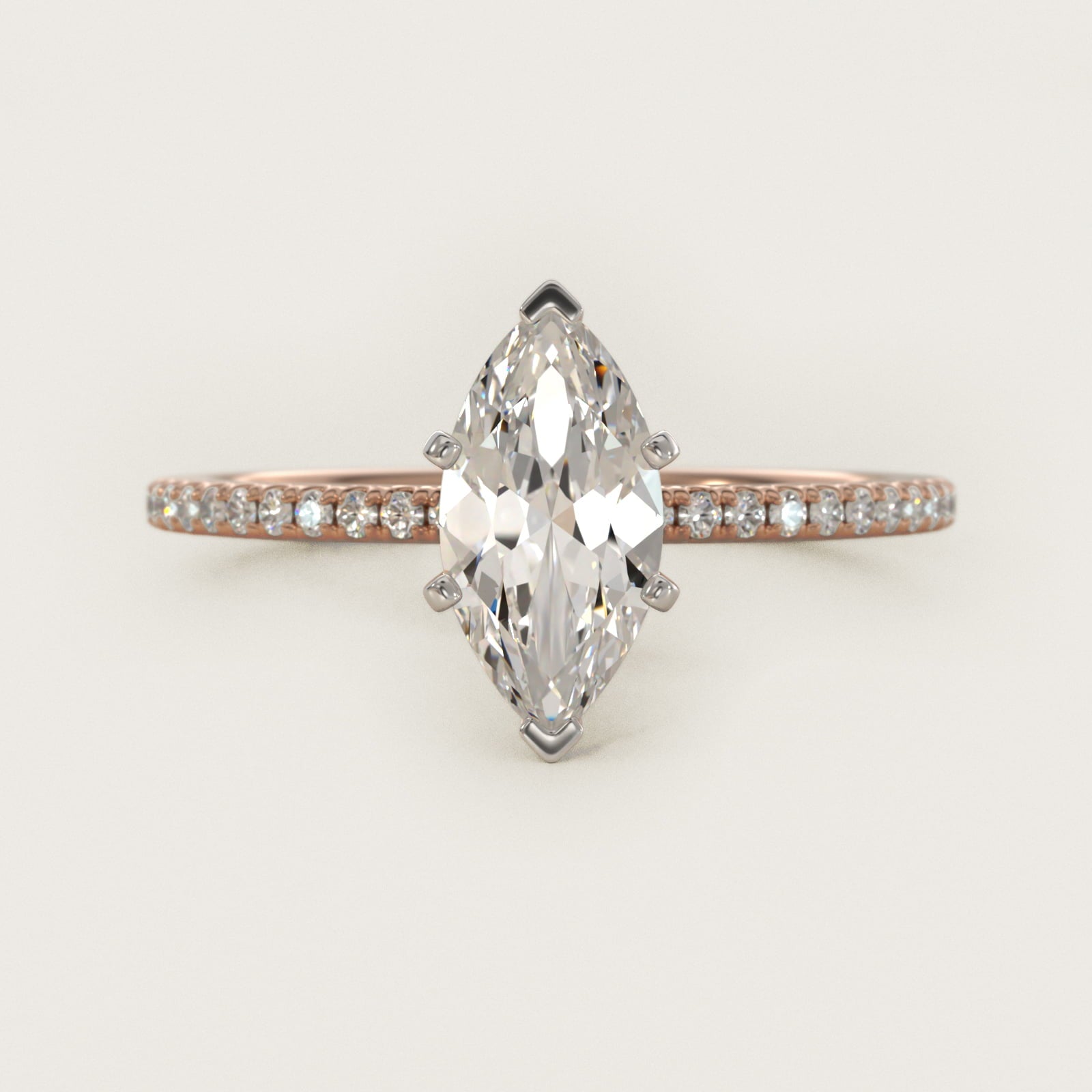 Eternal Riviera Diamond Engagement Ring in 18k Rose Gold (1/6 ct. tw.) - Marquise Center