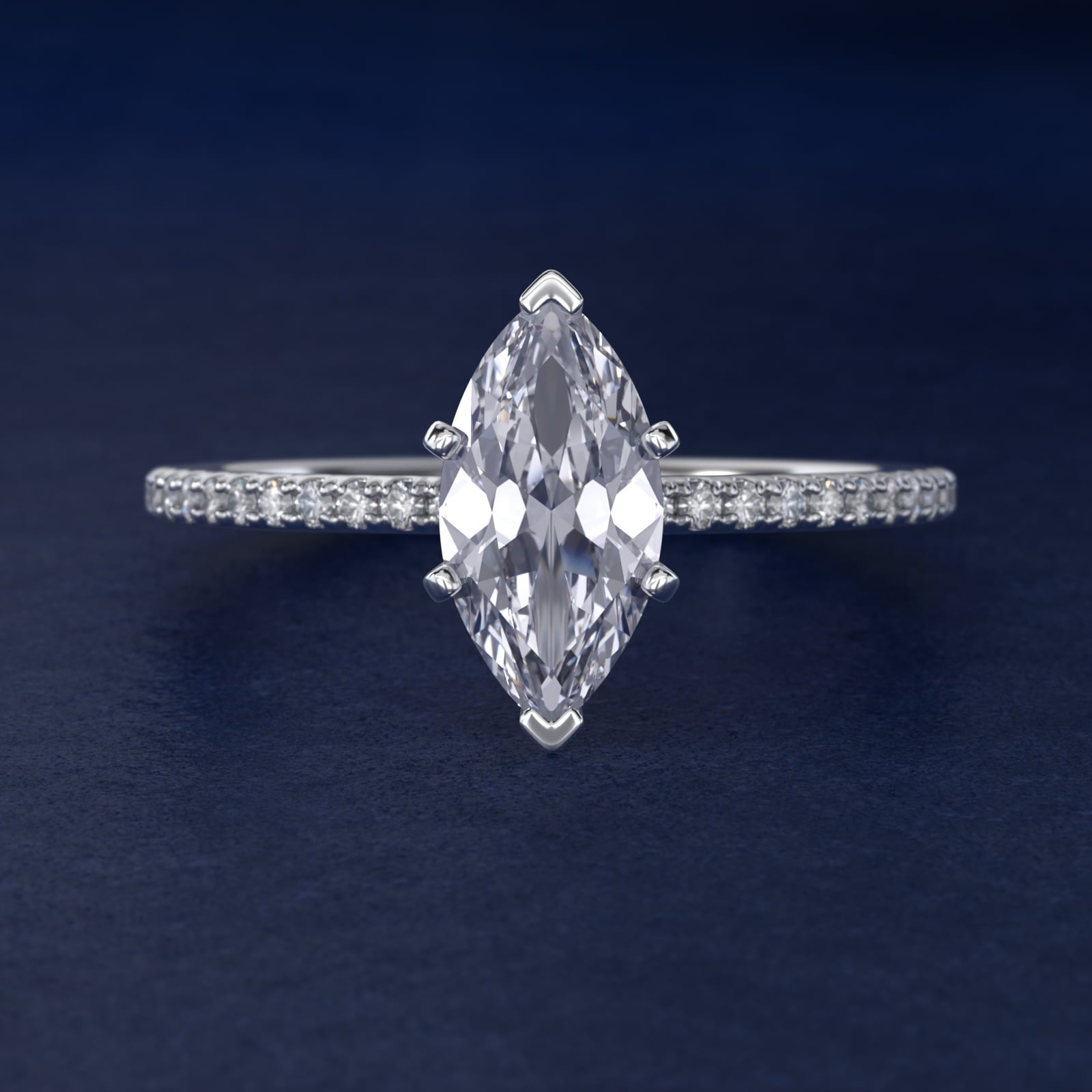Eternal Riviera Diamond Engagement Ring in 14k White Gold (1/6 ct. tw.) - Marquise Center