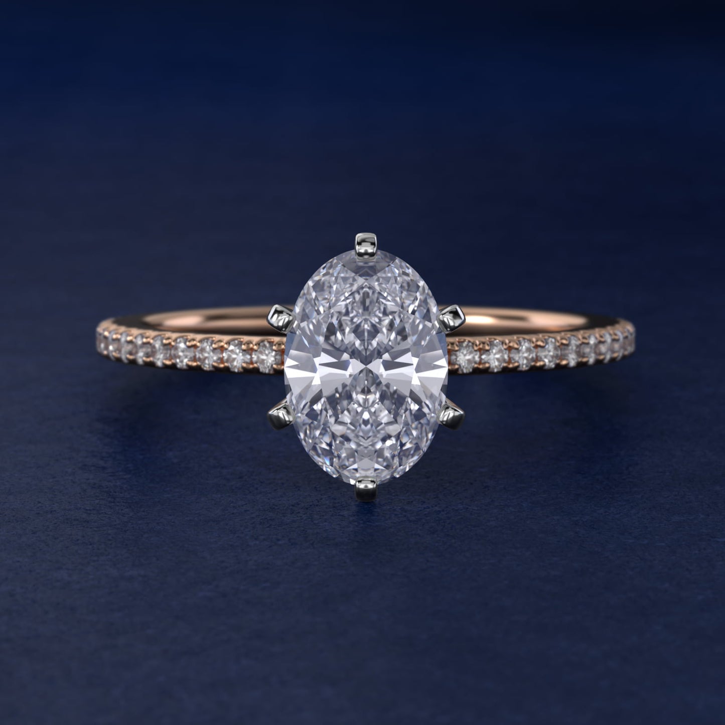 Eternal Riviera Diamond Engagement Ring in 14k Rose Gold (1/6 ct. tw.) - Oval Center