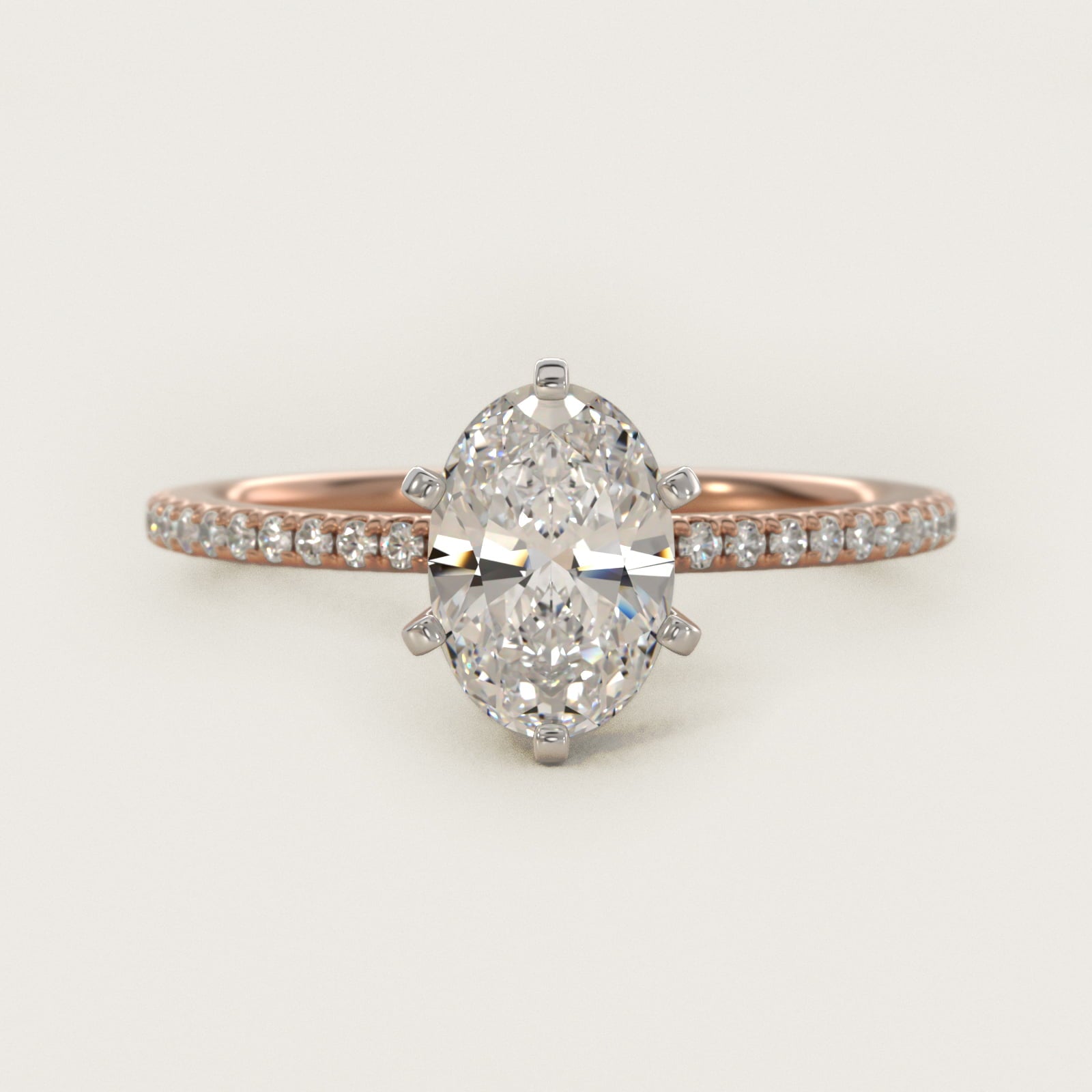 Eternal Riviera Diamond Engagement Ring in 14k Rose Gold (1/6 ct. tw.) - Oval Center