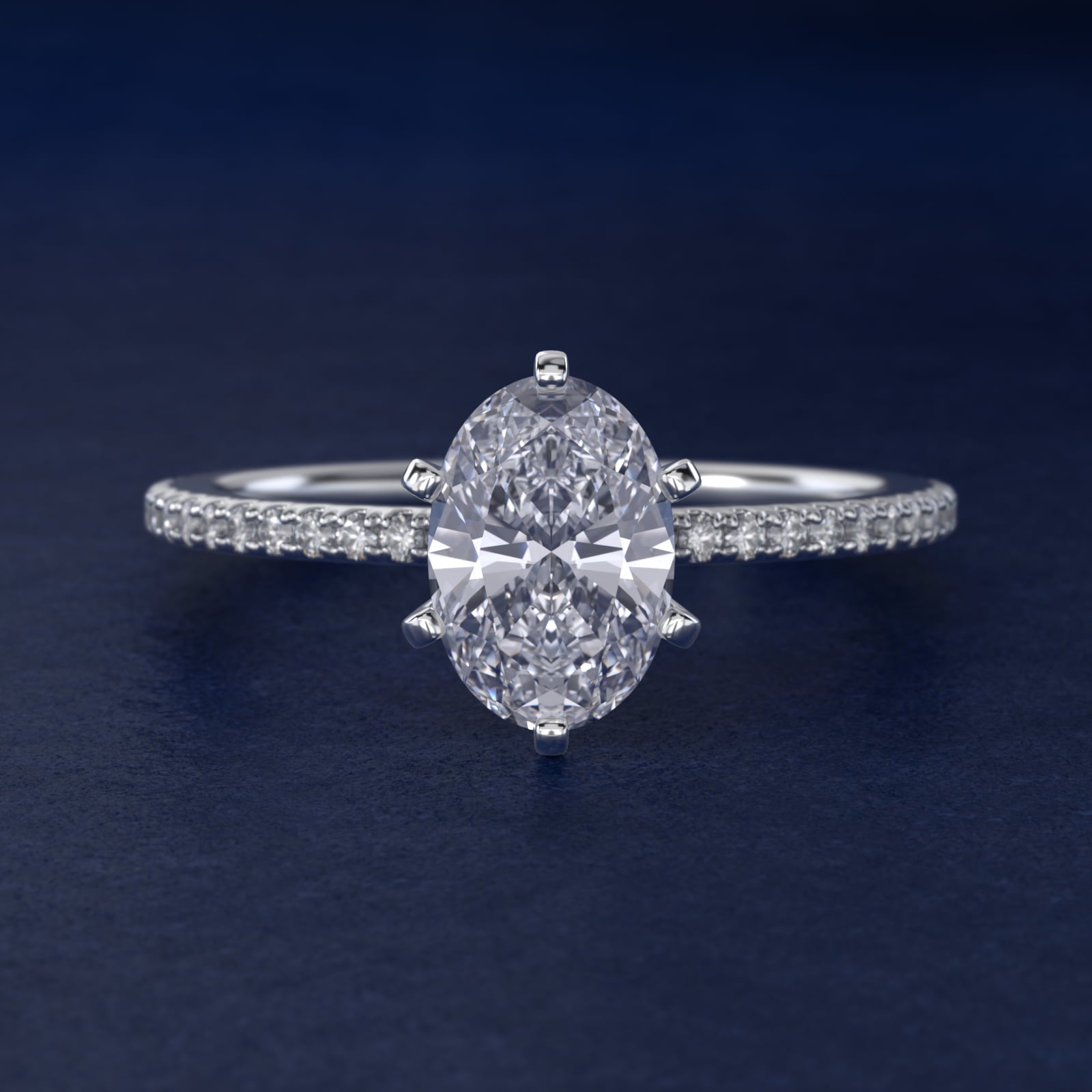 Eternal Riviera Diamond Engagement Ring in 14k White Gold (1/6 ct. tw.) - Oval Center