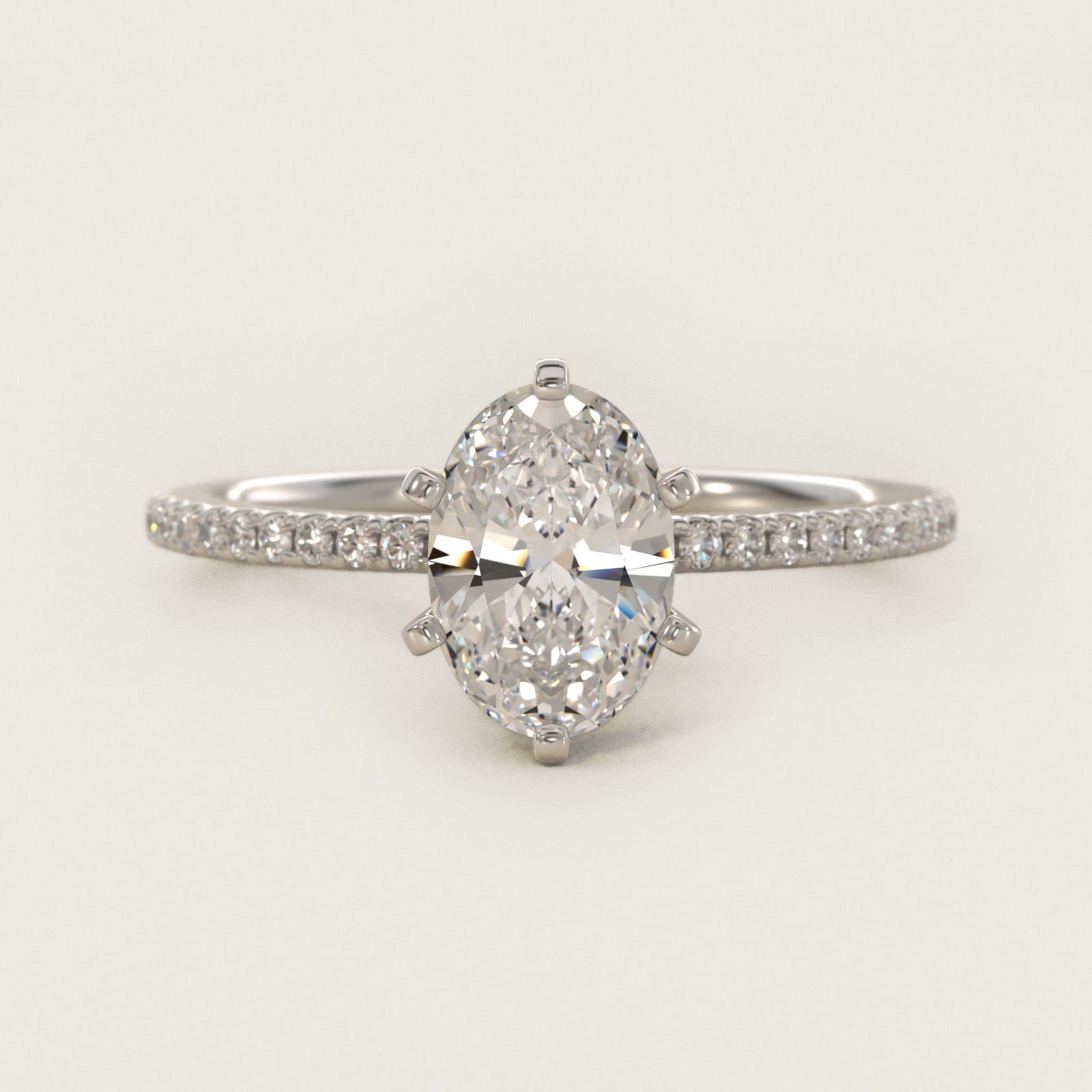 Eternal Riviera Diamond Engagement Ring in 14k White Gold (1/6 ct. tw.) - Oval Center