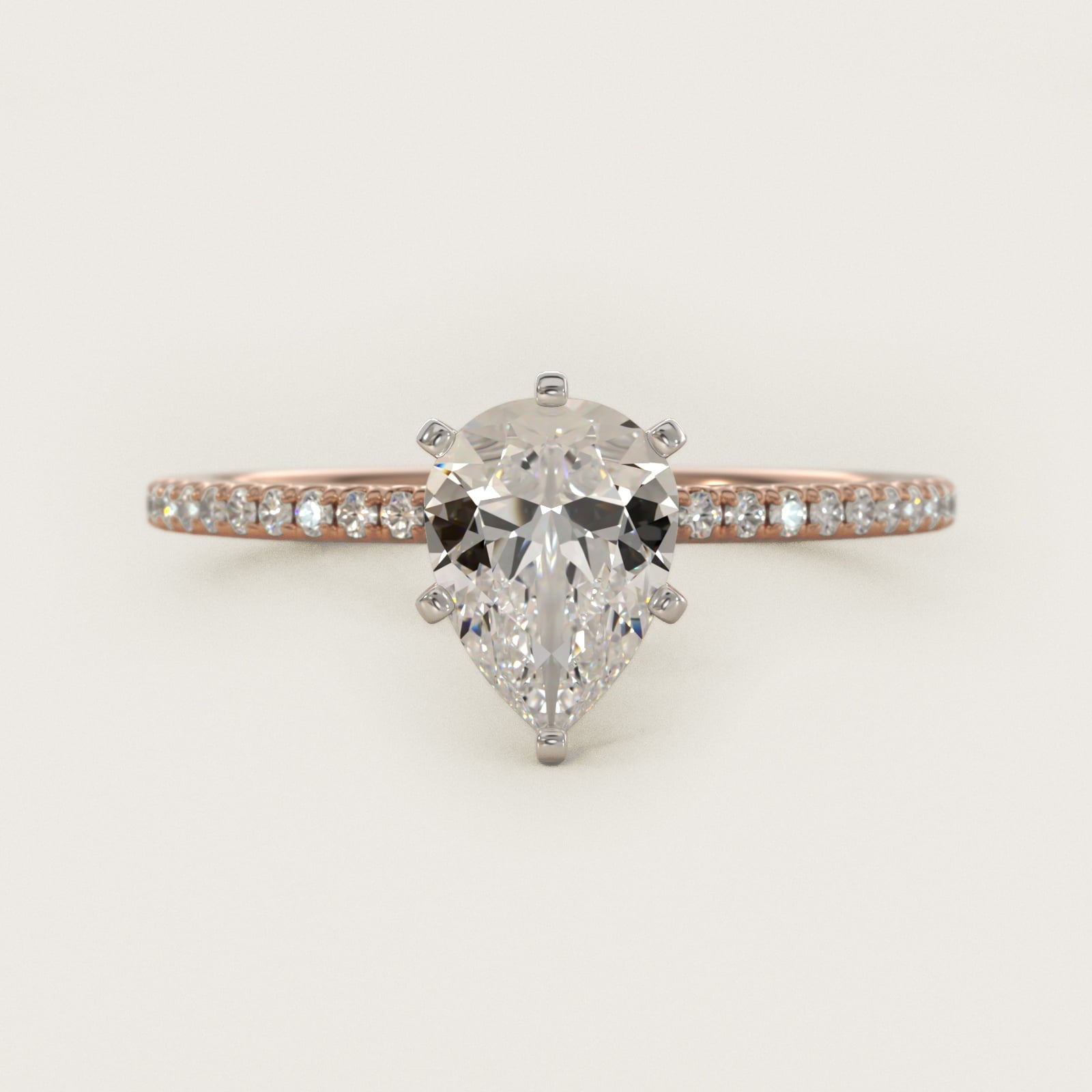 Eternal Riviera Diamond Engagement Ring in 18k Rose Gold (1/6 ct. tw.) - Pear Center
