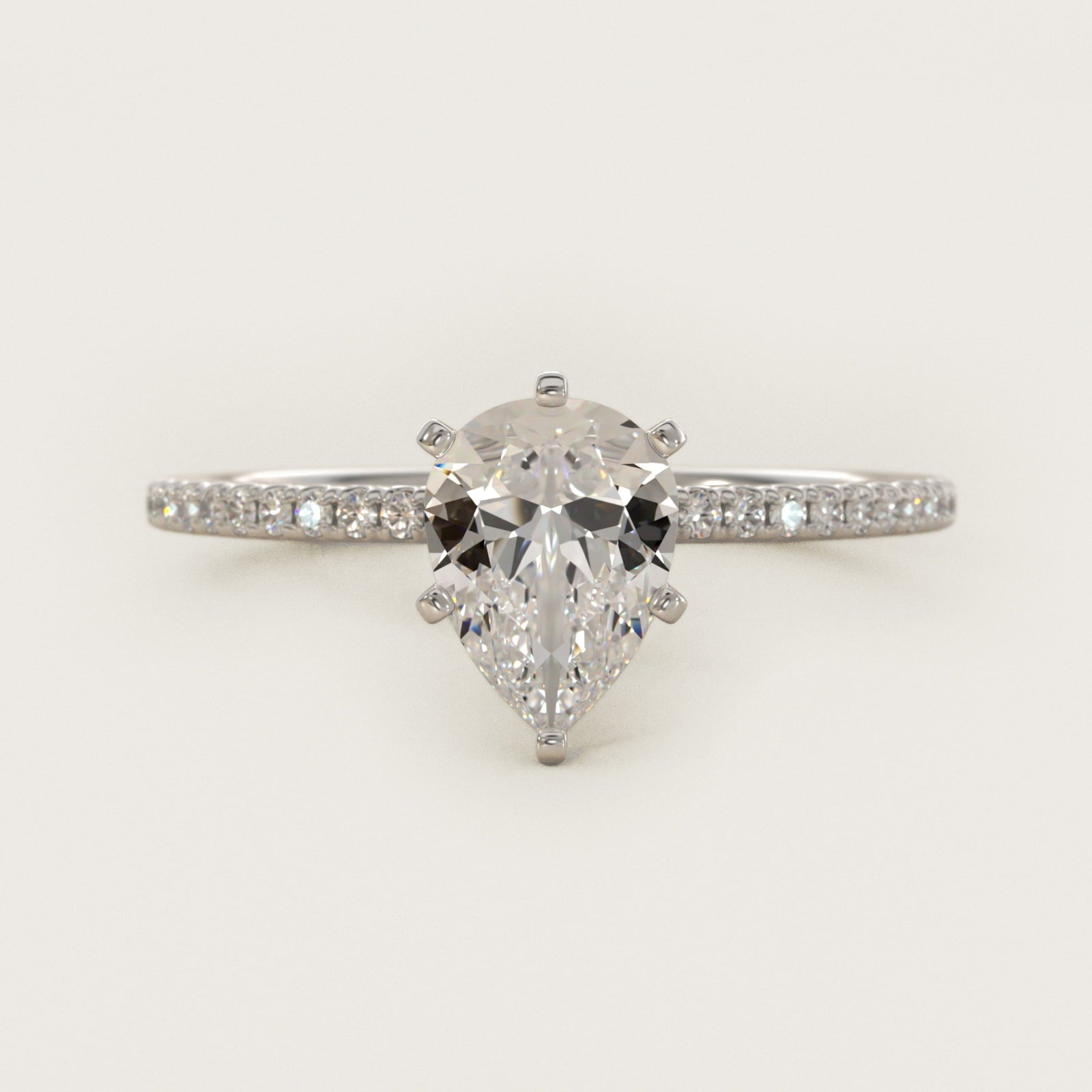 Eternal Riviera Diamond Engagement Ring in 18k White Gold (1/6 ct. tw.) - Pear Center