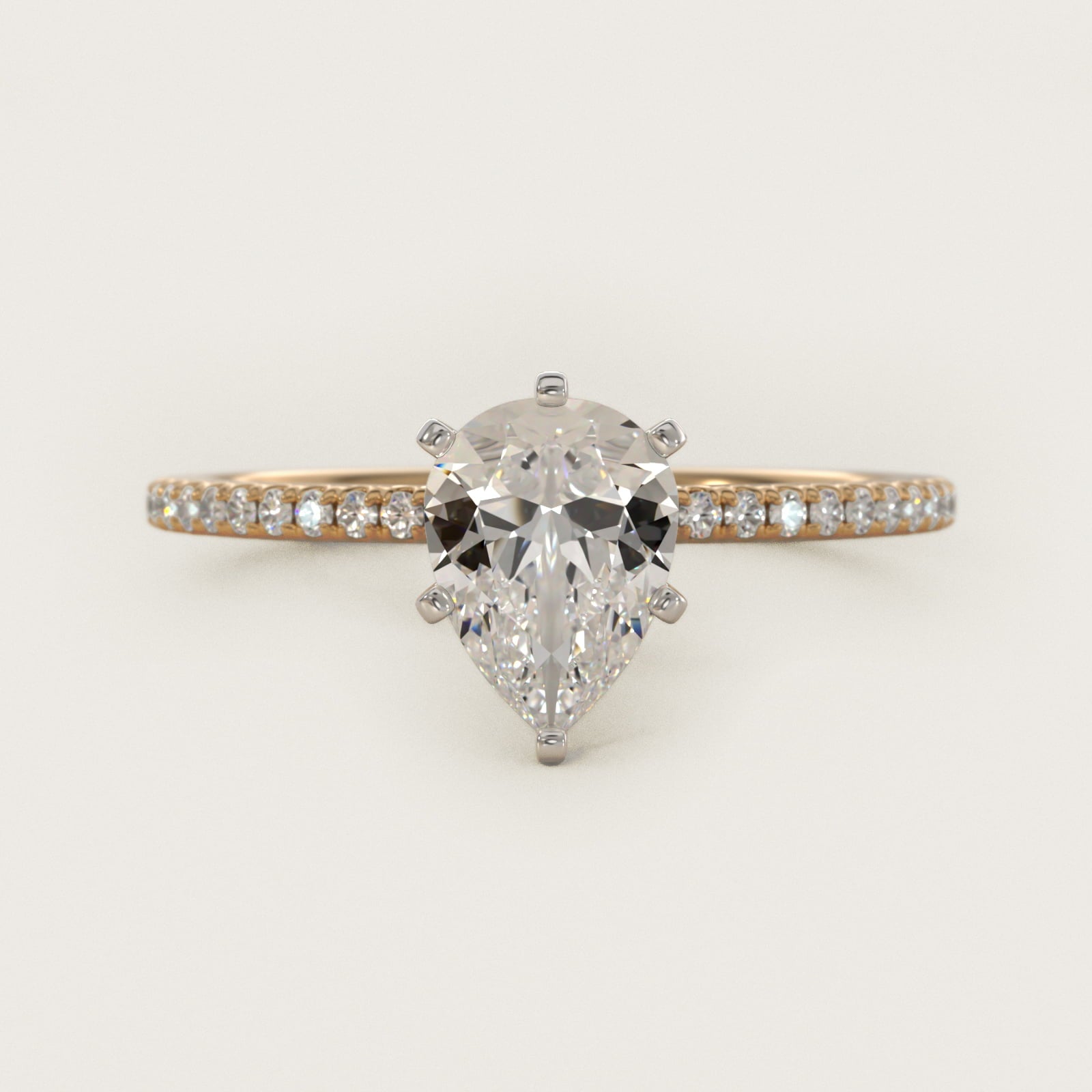 Eternal Riviera Diamond Engagement Ring in 18k Yellow Gold (1/6 ct. tw.) - Pear Center