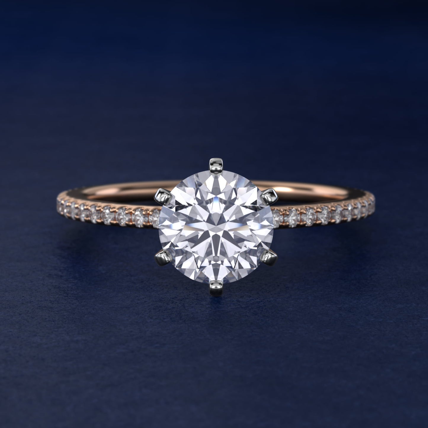 Eternal Riviera Diamond Engagement Ring in 14k Rose Gold (1/6 ct. tw.) - Round Center