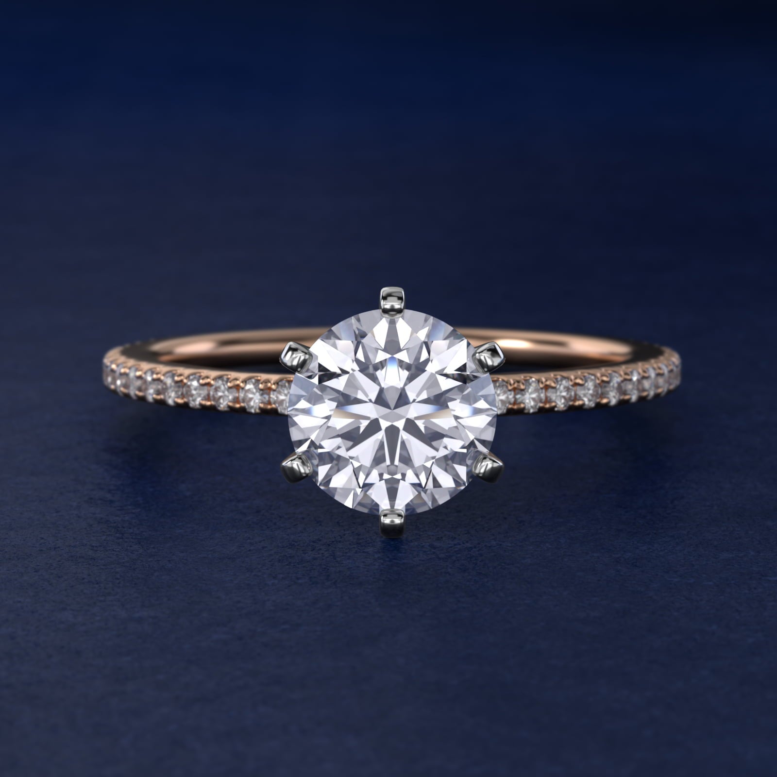Eternal Riviera Diamond Engagement Ring in 14k Rose Gold (1/6 ct. tw.) - Round Center