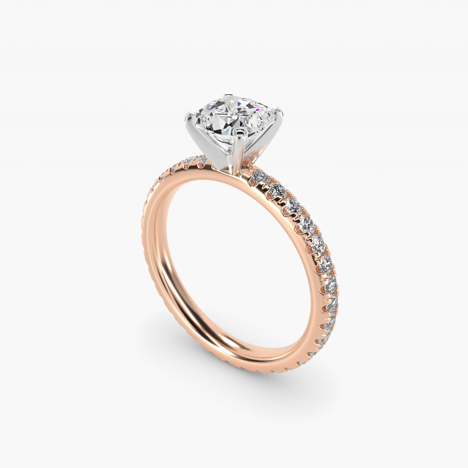 Eternity Diamond Engagement Ring in 14k Rose Gold (3/8 ct. tw.) - Cushion Center