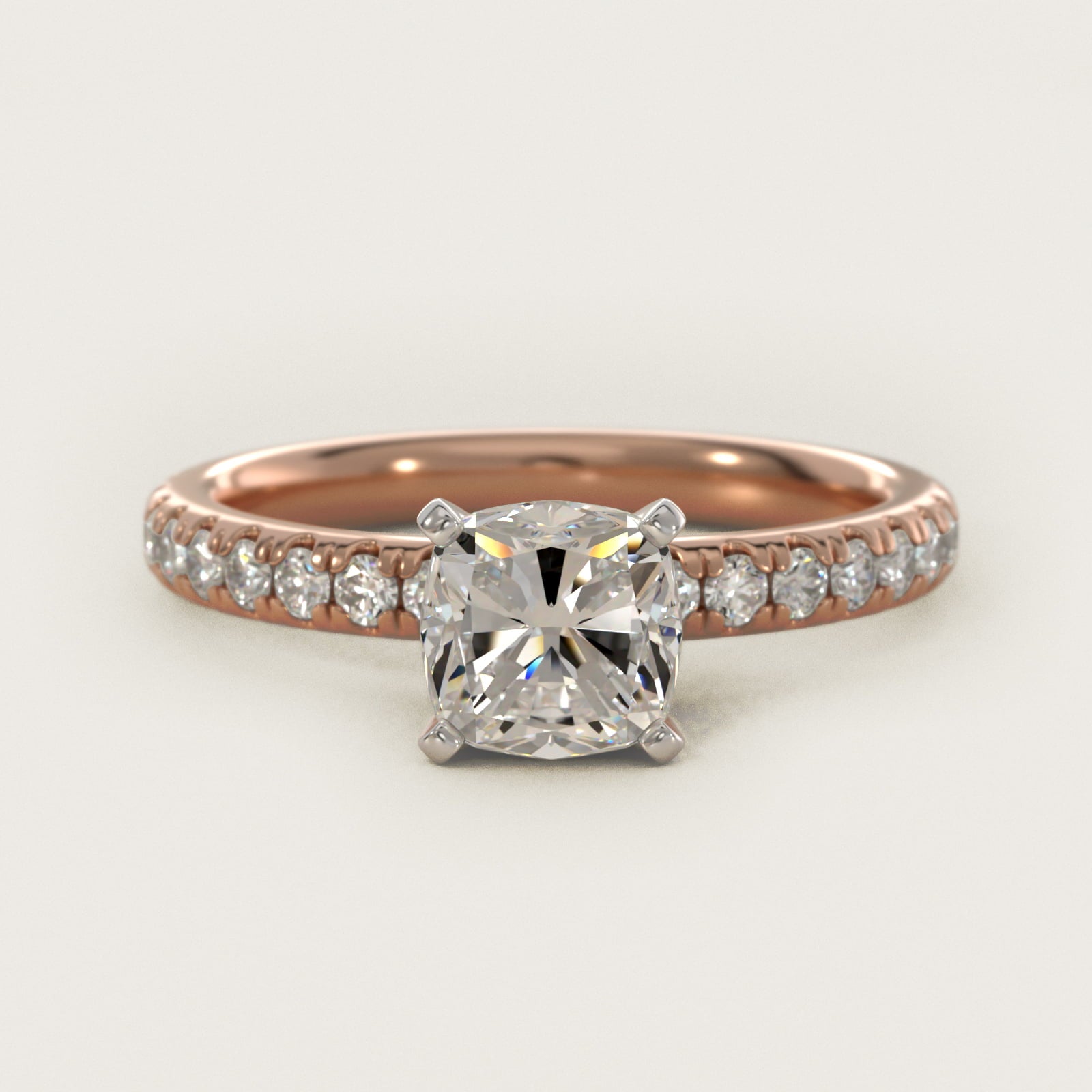 Eternity Diamond Engagement Ring in 14k Rose Gold (3/8 ct. tw.) - Cushion Center