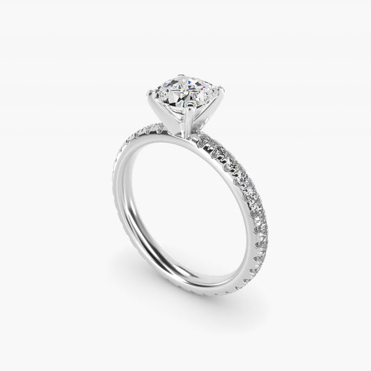 Eternity Diamond Engagement Ring in 18k White Gold (3/8 ct. tw.) - Cushion Center