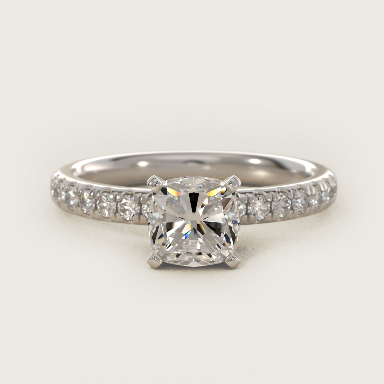 Eternity Diamond Engagement Ring in 14k White Gold (3/8 ct. tw.) - Cushion Center