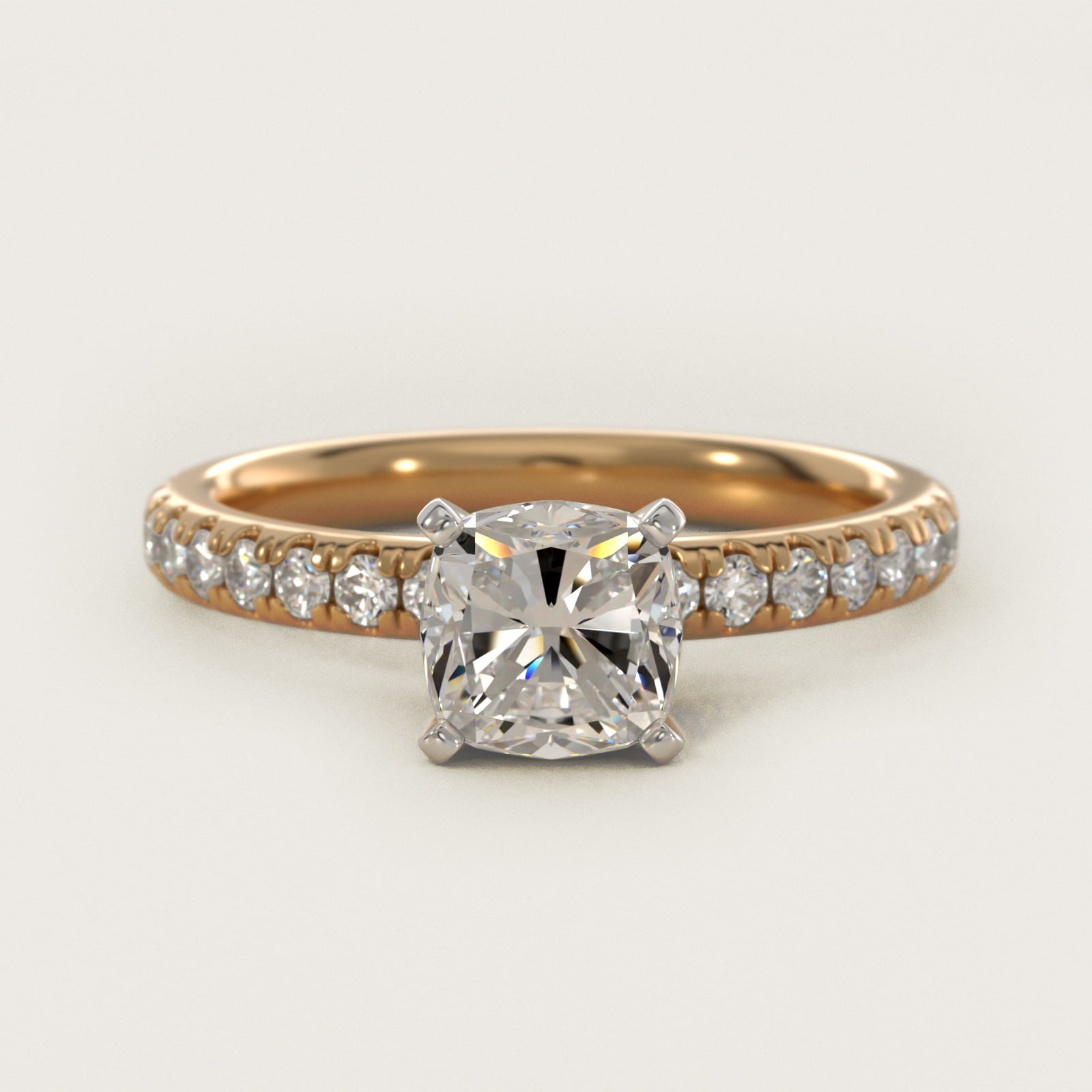 Eternity Diamond Engagement Ring in 18k Yellow Gold (3/8 ct. tw.) - Cushion Center
