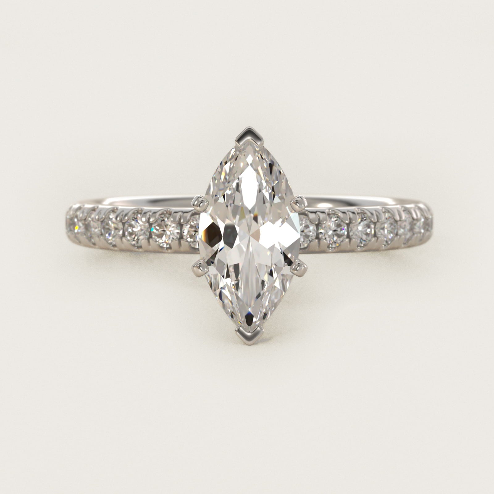 Eternity Diamond Engagement Ring in 14k White Gold (3/8 ct. tw.) - Marquise Center