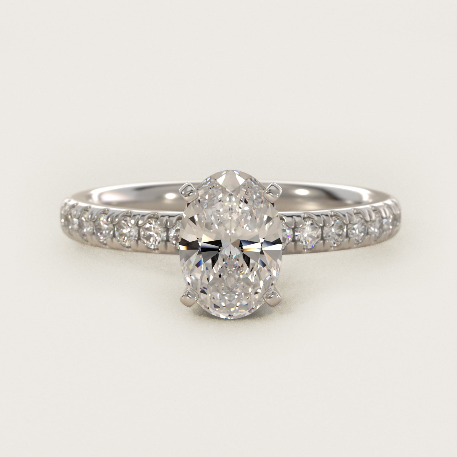 Eternity Diamond Engagement Ring in 14k White Gold (3/8 ct. tw.) - Oval Center