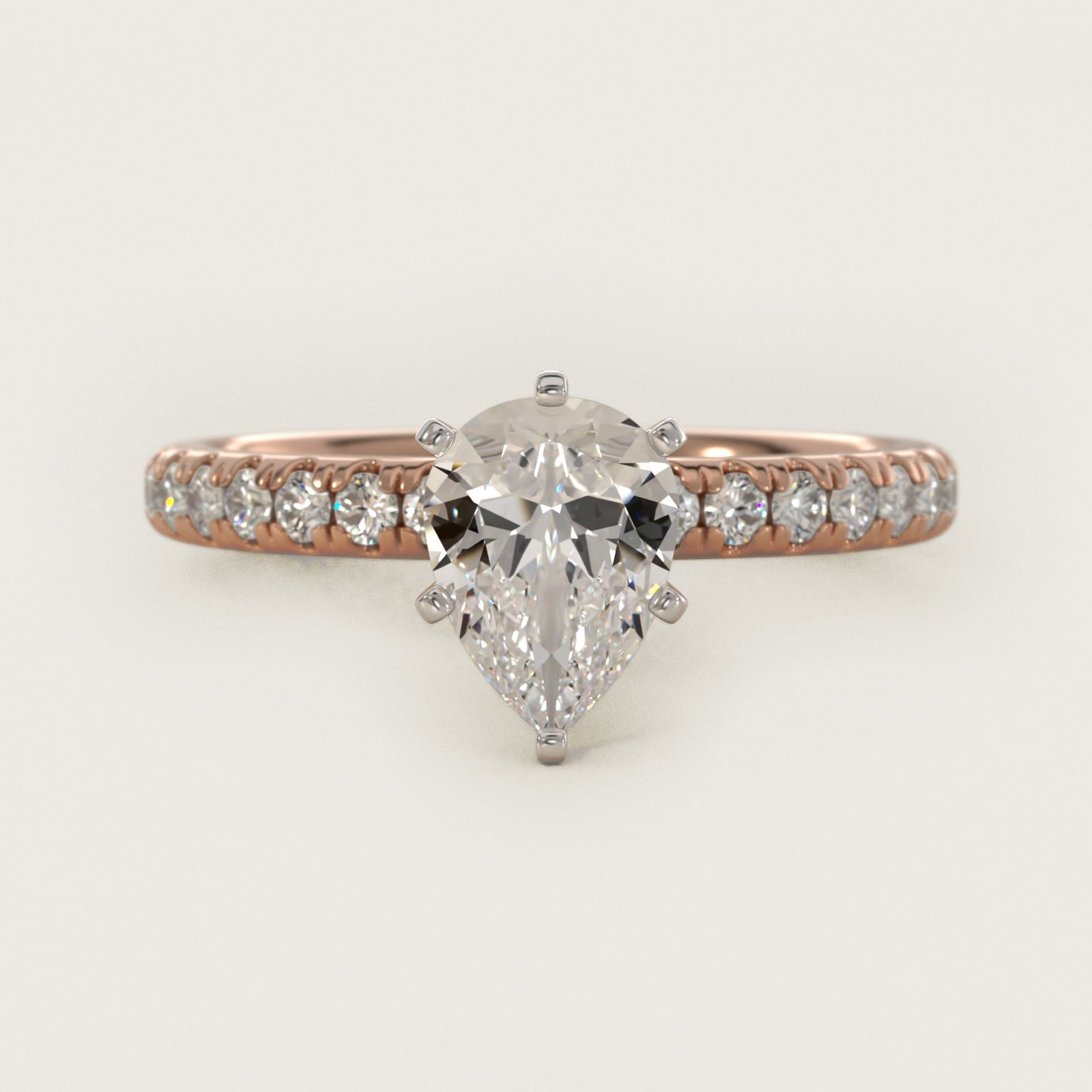Eternity Diamond Engagement Ring in 14k Rose Gold (3/8 ct. tw.) - Pear Center