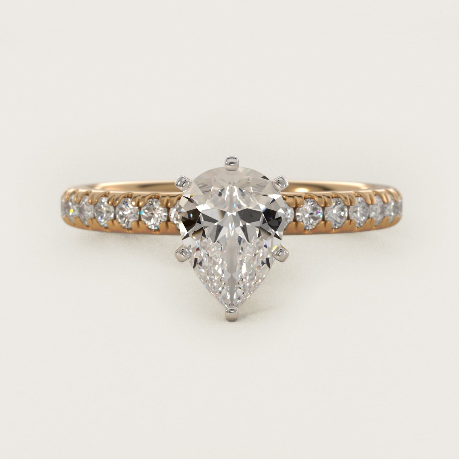 Eternity Diamond Engagement Ring in 18k Yellow Gold (3/8 ct. tw.) - Pear Center