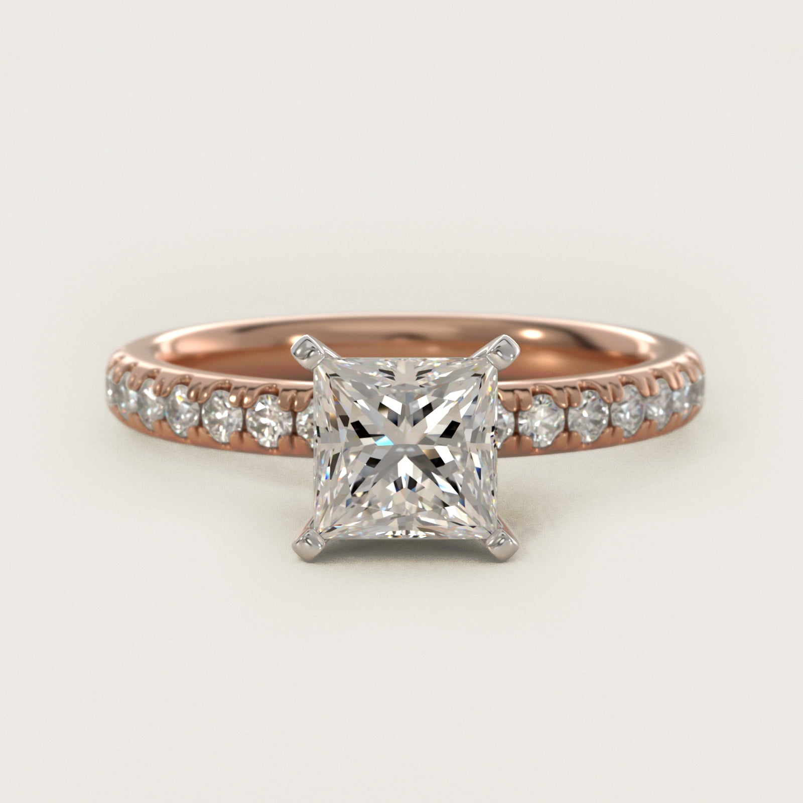 Eternity Diamond Engagement Ring in 18k Rose Gold (3/8 ct. tw.) - Princess Center