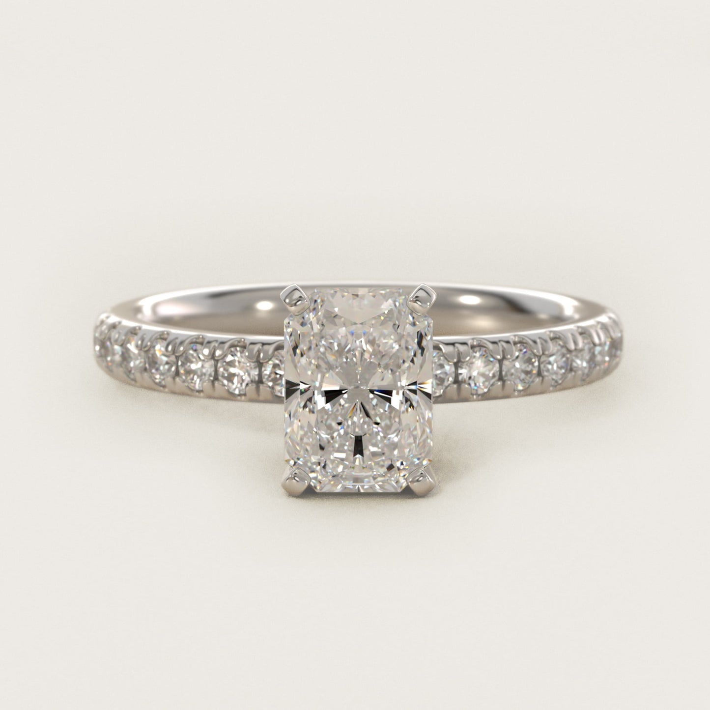 Eternity Diamond Engagement Ring in 18k White Gold (3/8 ct. tw.) - Radiant Center