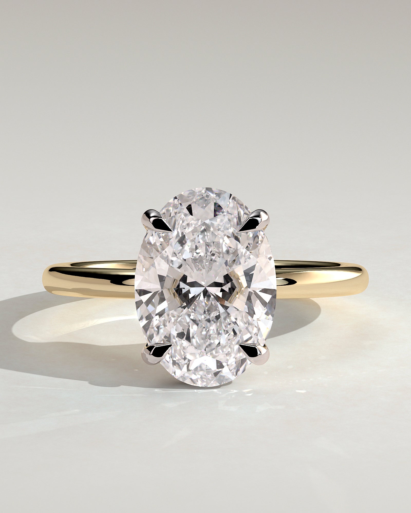 Emma - Classic Oval Claw Solitaire with Hidden Halo Engagement Ring - Yellow Two-Tone - Yellow Two-Tone