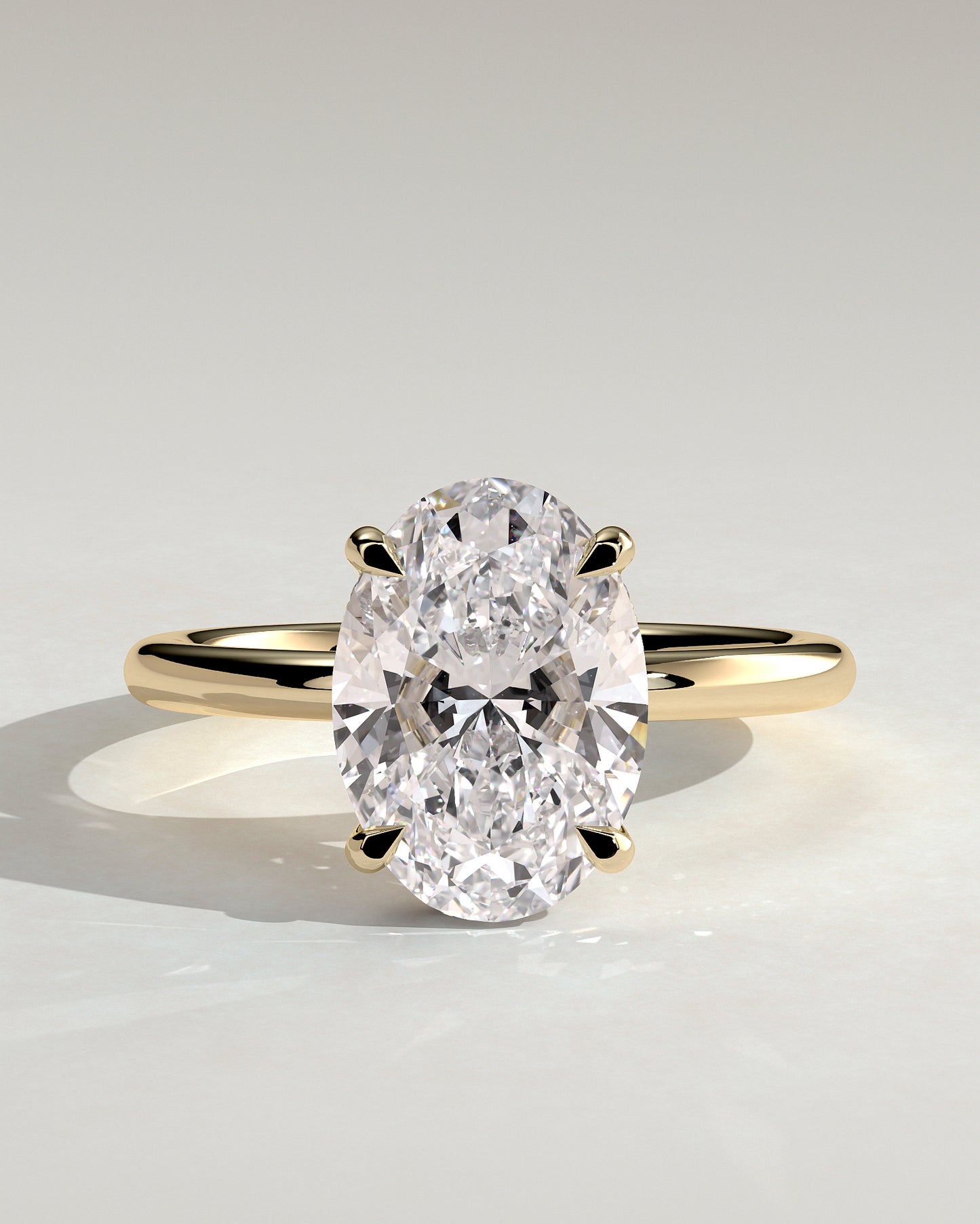 Emma - Classic Oval Claw Solitaire with Hidden Halo Engagement Ring - Yellow Gold - Yellow Gold