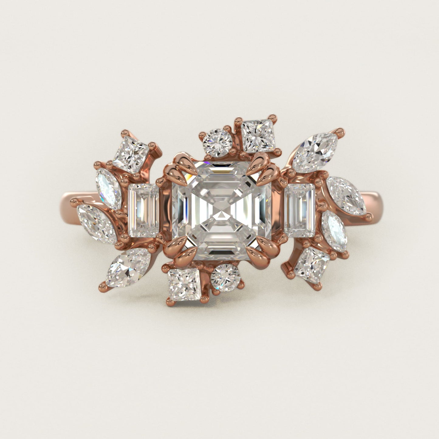 Faceted Side Stone Diamond Engagement Ring In 14K Rose Gold By James Allen - Asscher Center