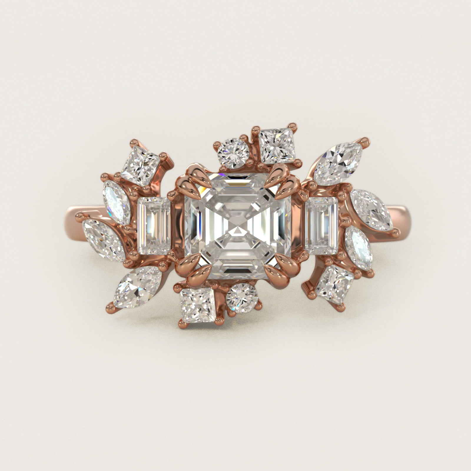 Faceted Side Stone Diamond Engagement Ring In 14K Rose Gold By James Allen - Asscher Center