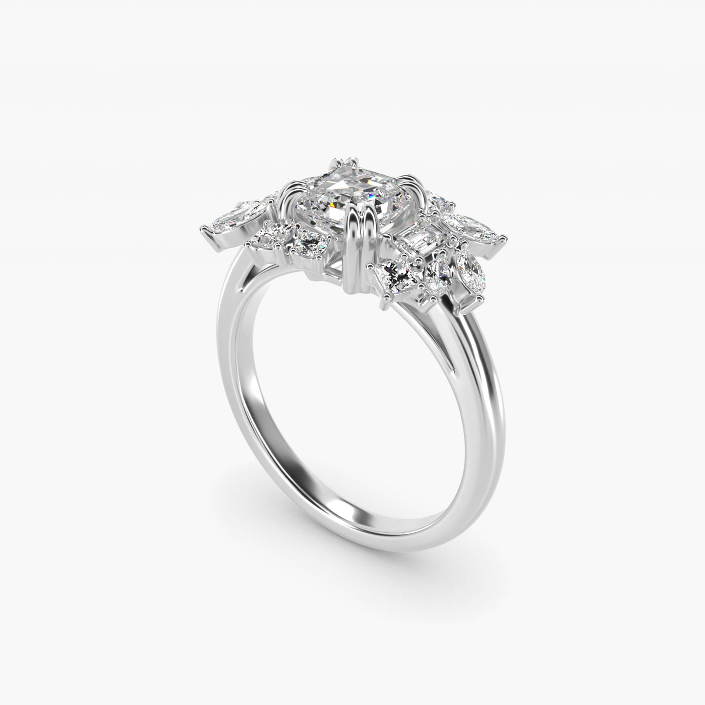 Faceted Side Stone Diamond Engagement Ring In 14K White Gold By James Allen - Asscher Center