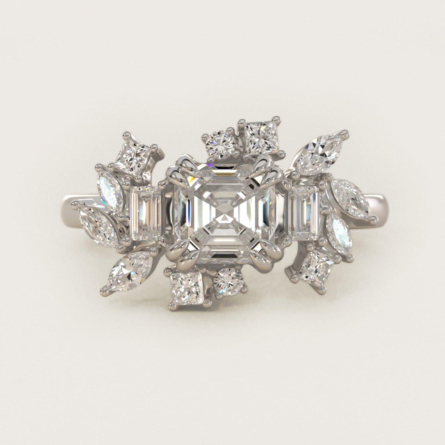 Faceted Side Stone Diamond Engagement Ring In 14K White Gold By James Allen - Asscher Center