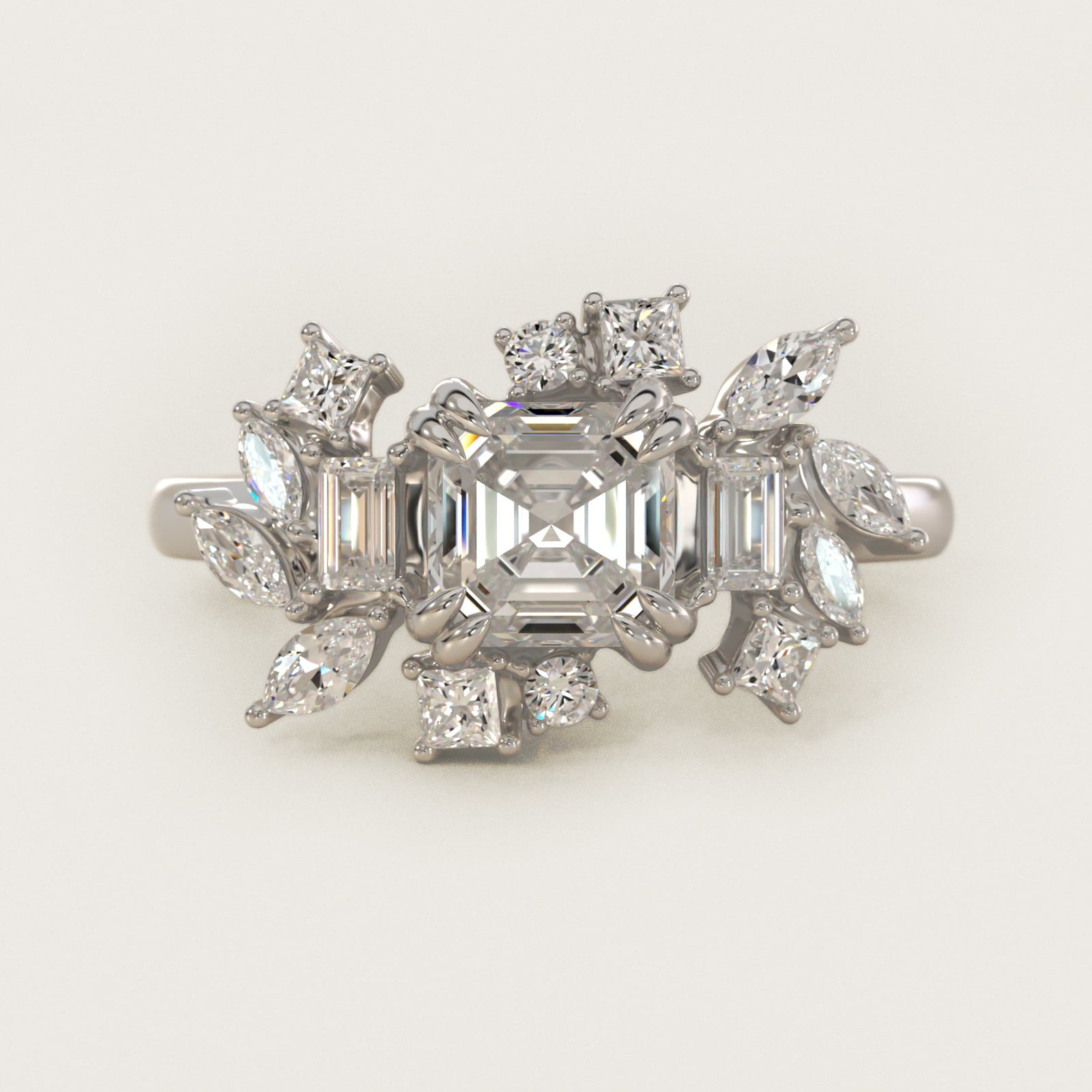 Faceted Side Stone Diamond Engagement Ring In 14K White Gold By James Allen - Asscher Center