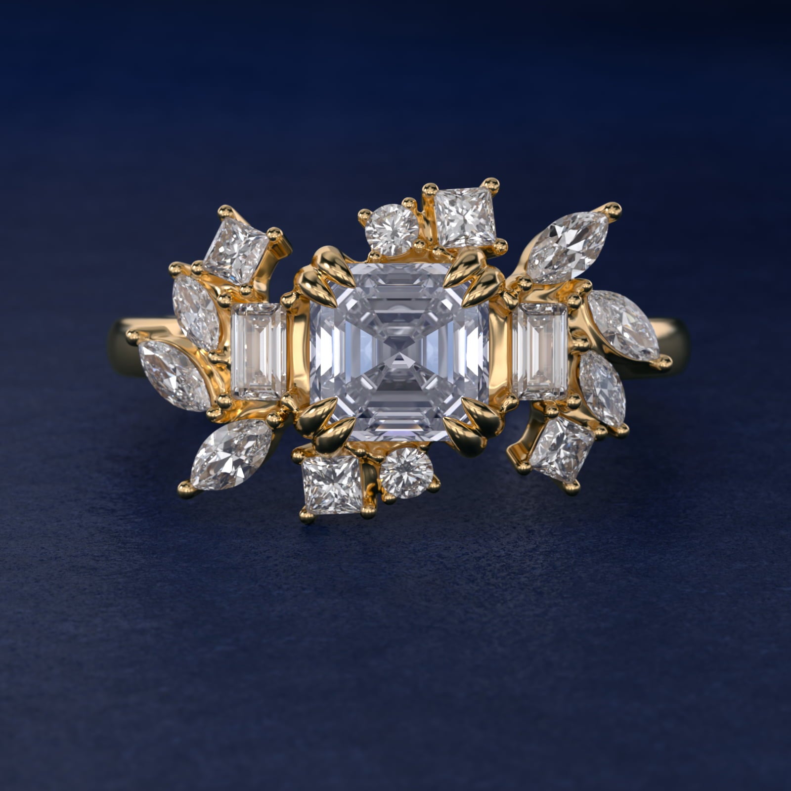 Faceted Side Stone Diamond Engagement Ring In 14K Yellow Gold By James Allen - Asscher Center