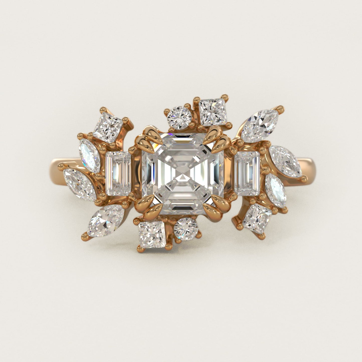 Faceted Side Stone Diamond Engagement Ring In 14K Yellow Gold By James Allen - Asscher Center