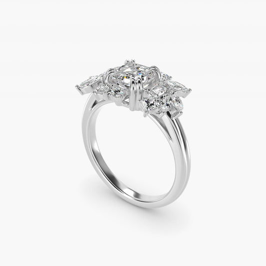 Faceted Side Stone Diamond Engagement Ring In Platinum By James Allen - Asscher Center