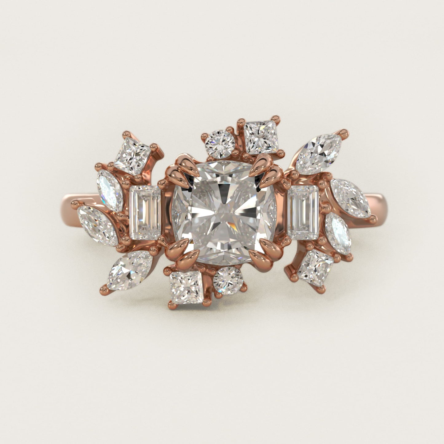 Faceted Side Stone Diamond Engagement Ring In 14K Rose Gold By James Allen - Cushion Center