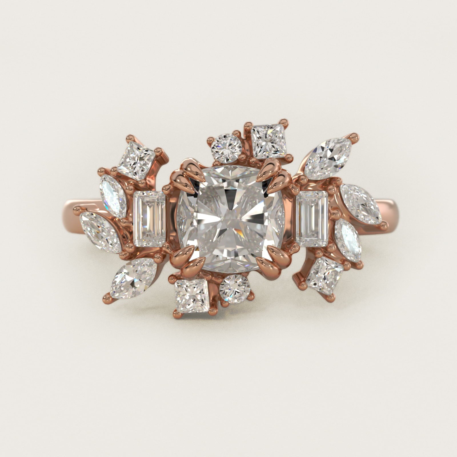 Faceted Side Stone Diamond Engagement Ring In 14K Rose Gold By James Allen - Cushion Center