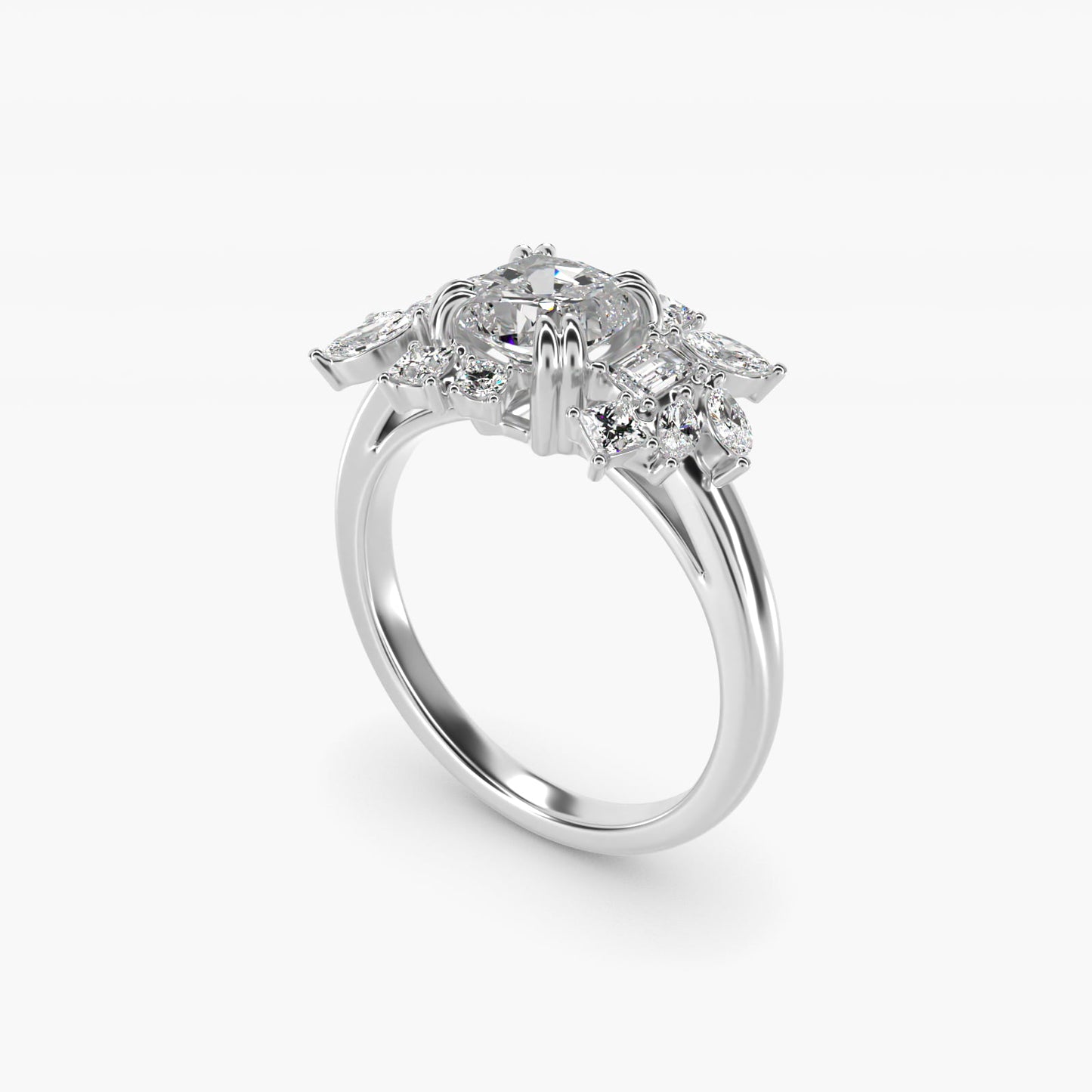 Faceted Side Stone Diamond Engagement Ring In 14K White Gold By James Allen - Cushion Center