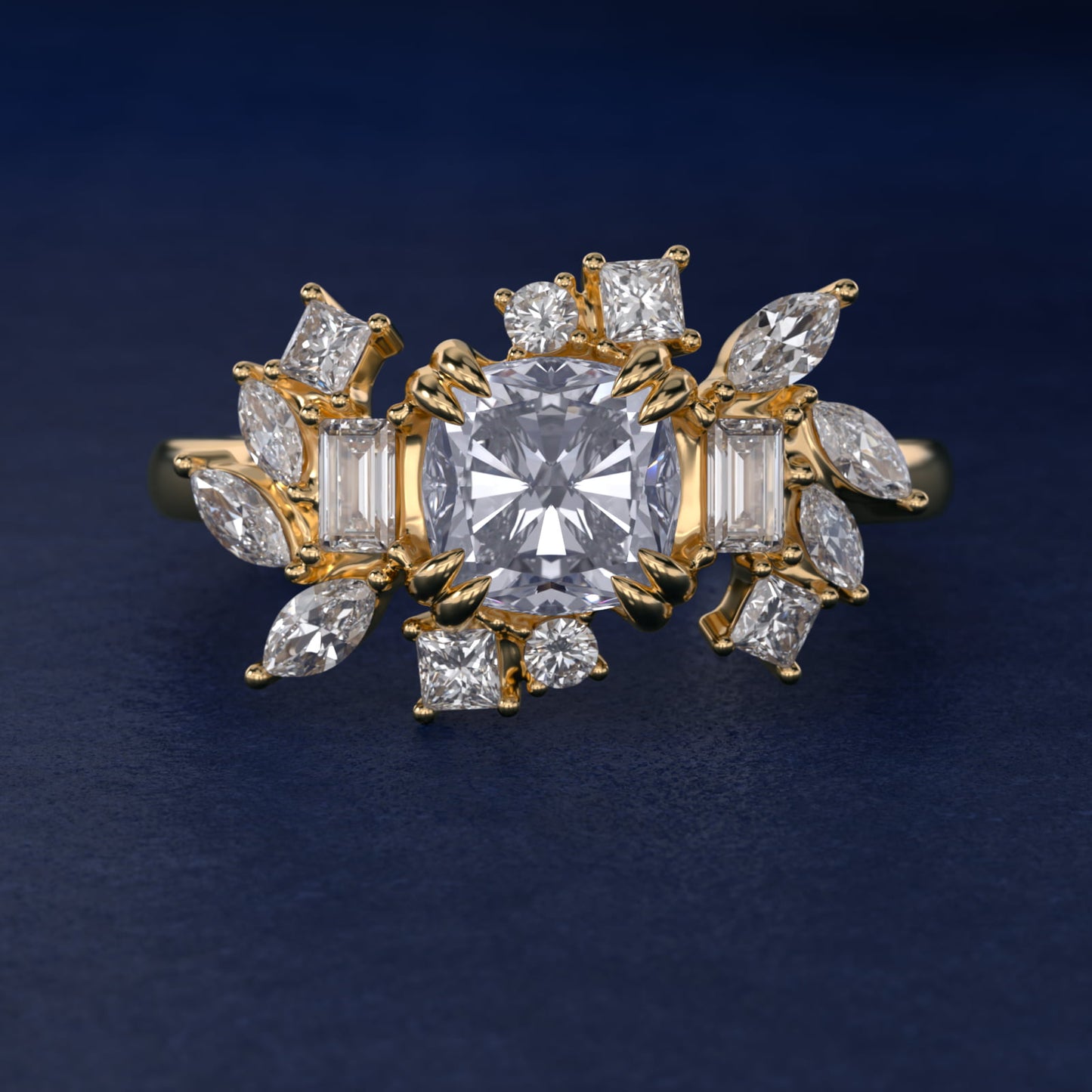 Faceted Side Stone Diamond Engagement Ring In 14K Yellow Gold By James Allen - Cushion Center