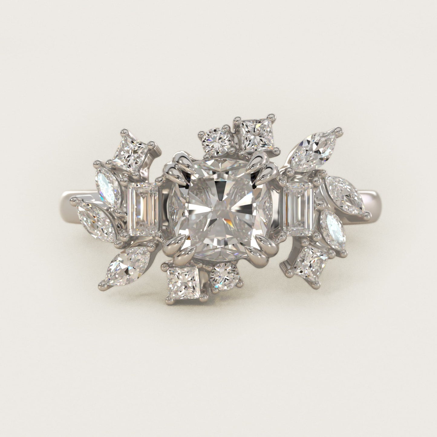 Faceted Side Stone Diamond Engagement Ring In Platinum By James Allen - Cushion Center