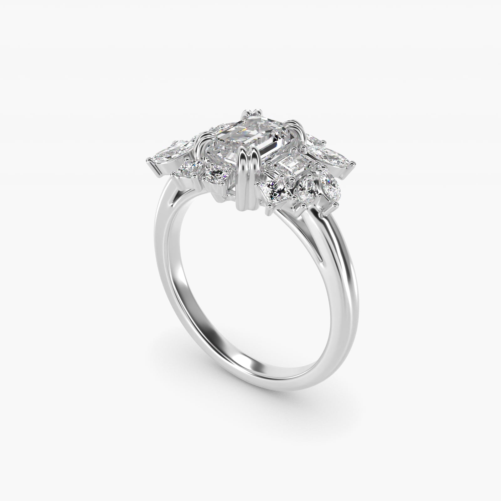 Faceted Side Stone Diamond Engagement Ring In 14K White Gold By James Allen - Emerald Center