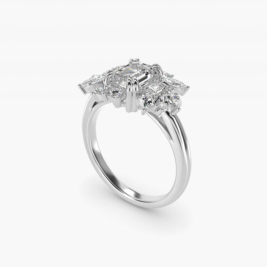 Faceted Side Stone Diamond Engagement Ring In 18k White Gold By James Allen - Emerald Center