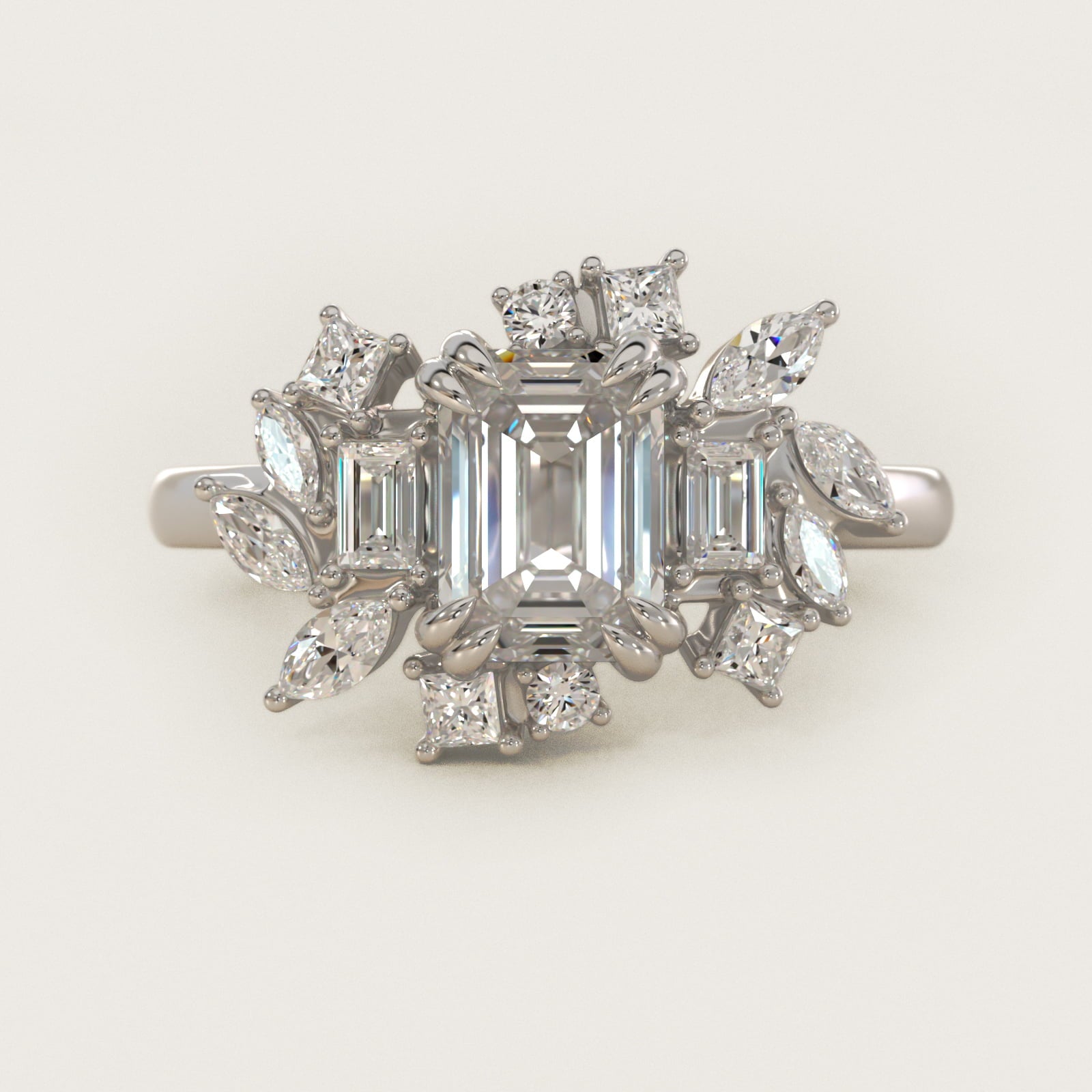 Faceted Side Stone Diamond Engagement Ring In 18k White Gold By James Allen - Emerald Center