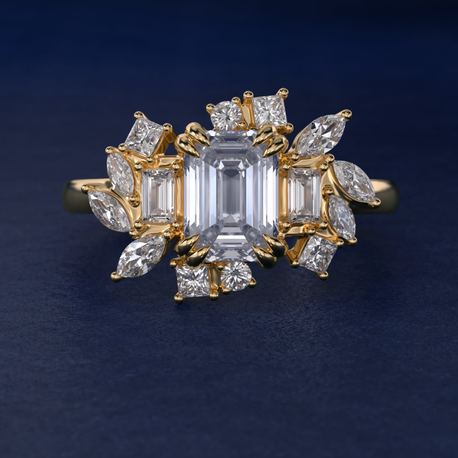 Faceted Side Stone Diamond Engagement Ring In 14K Yellow Gold By James Allen - Emerald Center