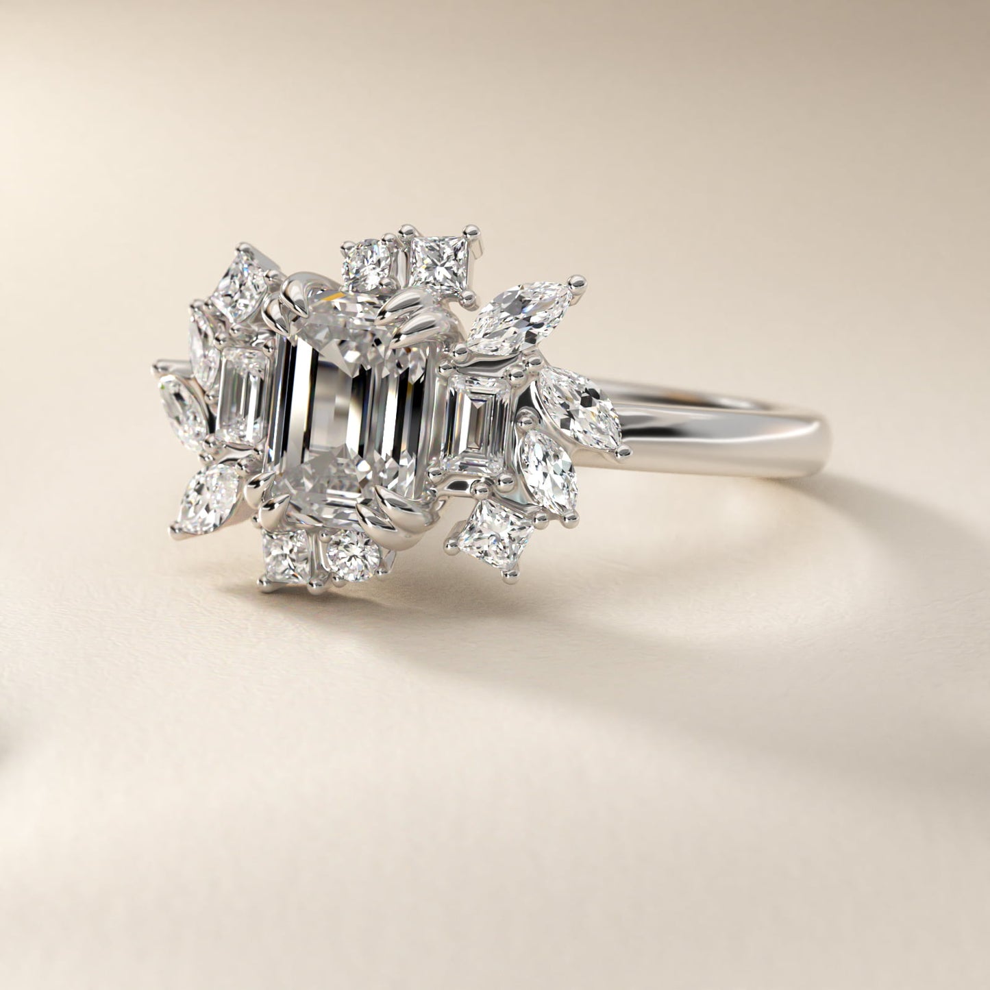 Faceted Side Stone Diamond Engagement Ring In Platinum By James Allen - Emerald Center