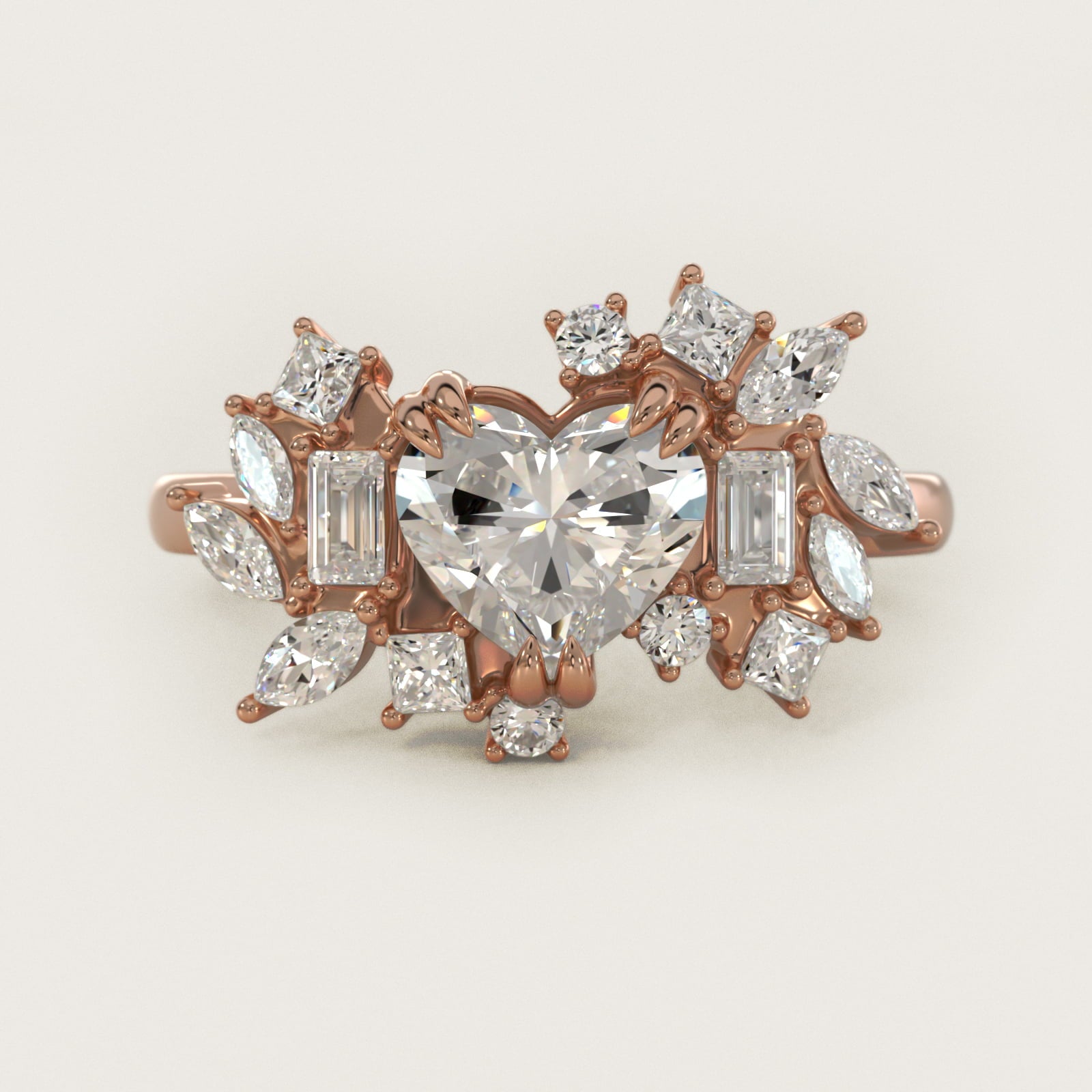 Faceted Side Stone Diamond Engagement Ring In 18k Rose Gold By James Allen - Heart Center