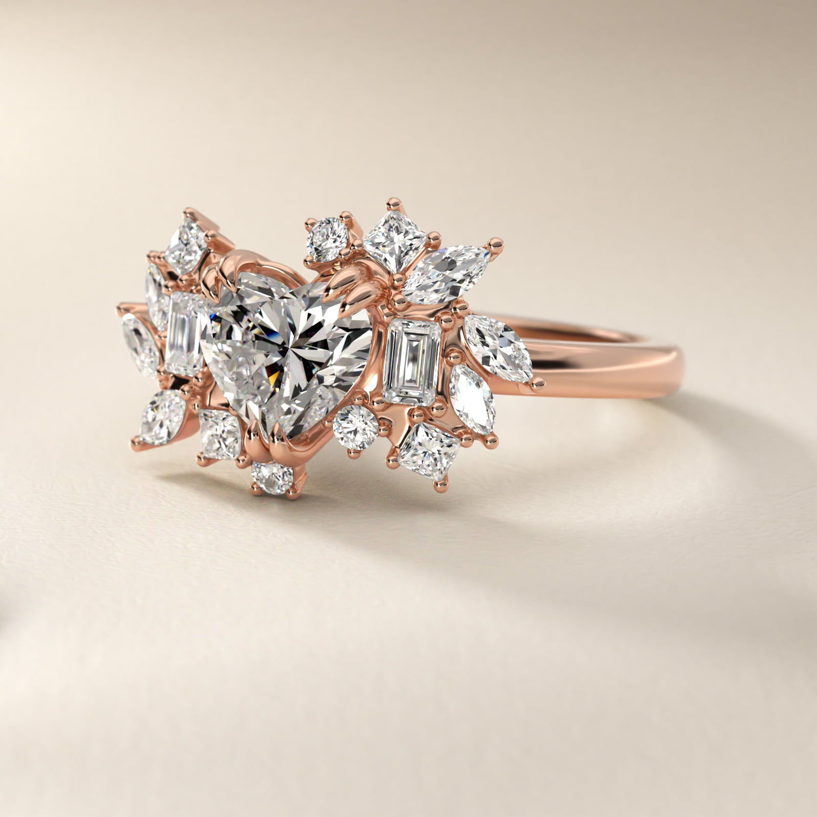 Faceted Side Stone Diamond Engagement Ring In 14K Rose Gold By James Allen - Heart Center