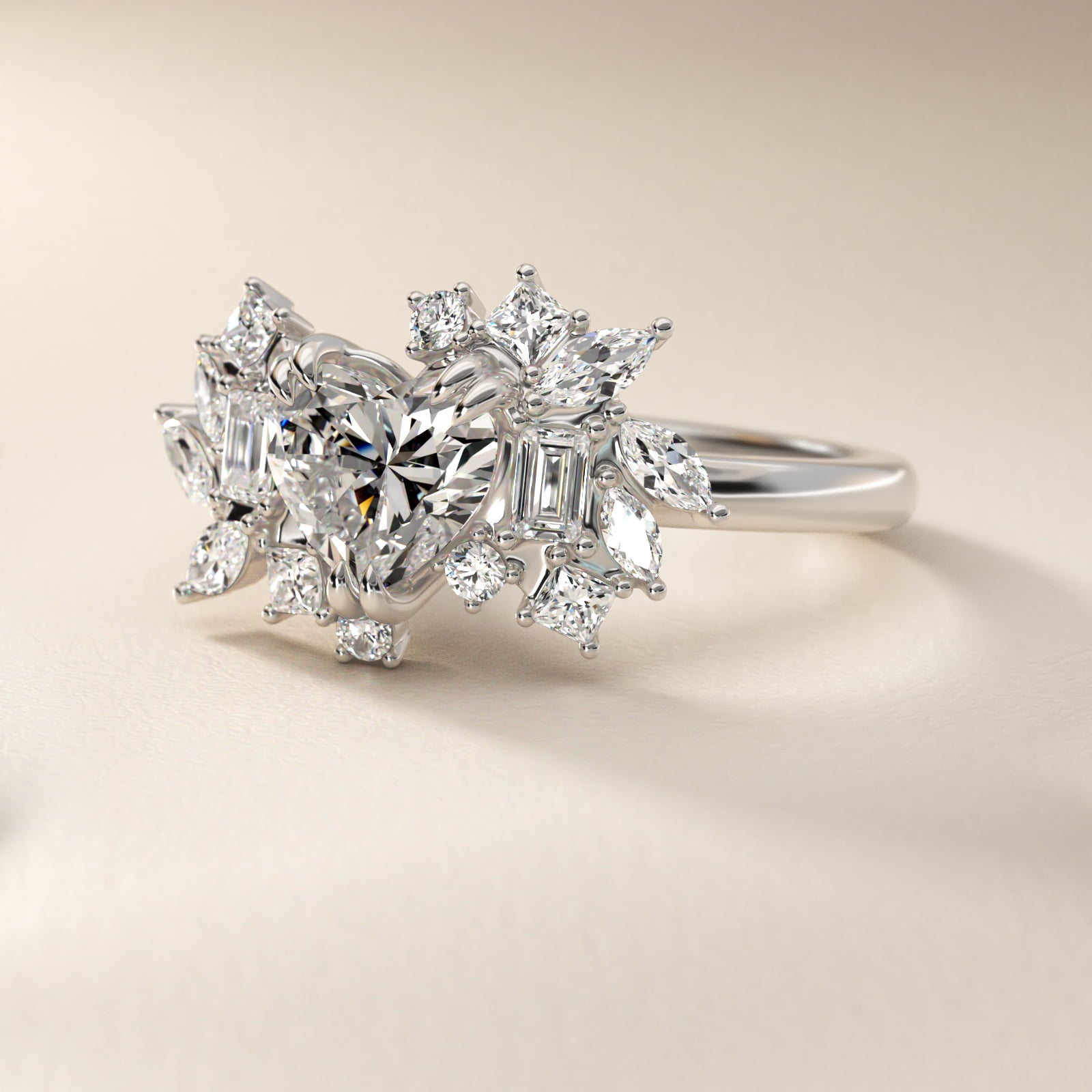 Faceted Side Stone Diamond Engagement Ring In 14K White Gold By James Allen - Heart Center